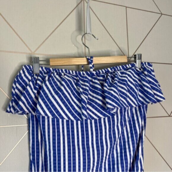 J. Crew Ruffle Bandeau One-Piece Swimsuit Puckered Stripe - Picture 4 of 9